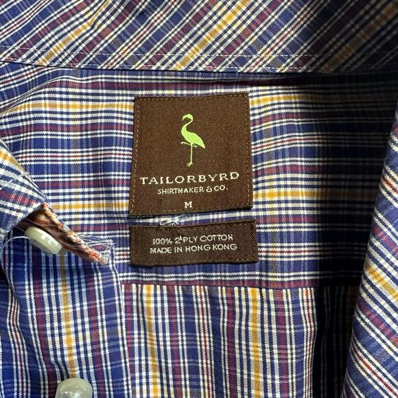 TailorByrd Men M oxford shirt Button Double Ply Cotton long sleeve smart Plaid - Picture 9 of 10